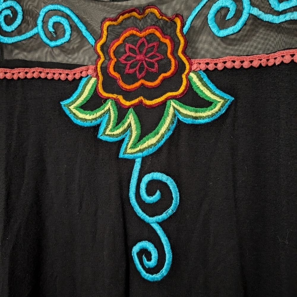 Vintage Collection Embroidered Black Top with Colorful Floral/Butterfly Accents - Picture 5 of 7